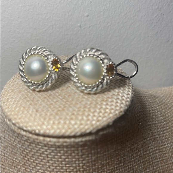 Judith Ripka Jewelry - Judith Ripka Elegant Sterling Silver Pearl and Citrine Earrings post back